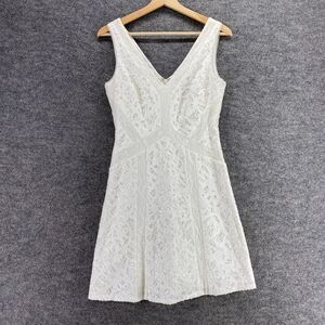 BCBGMaxazria Dress Women 6 White Sheath Midi Zipper V-Neck Sequin Lined Cotton